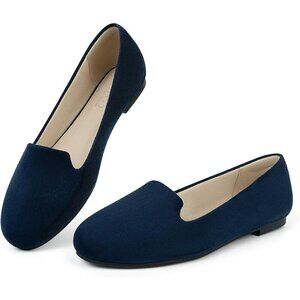 Musshoe Flat Shoes Women Blue Microfiber Round Toe Memory Foam Comfortable Shoes